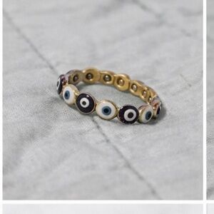 Gold-Tone Evil Eye Band Ring with Blue, White and Black Accents sz 7 1/2